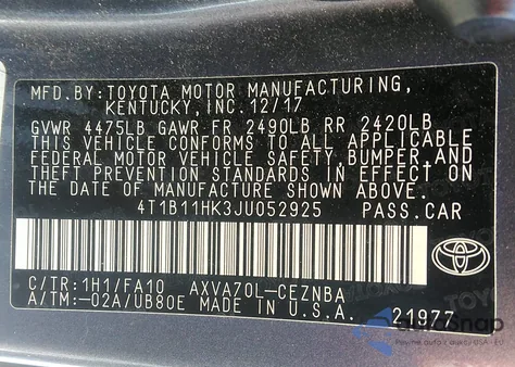 2018 Toyota Camry Le z USA, uszkodzony, nr VIN 4T1B11HK3JU052925